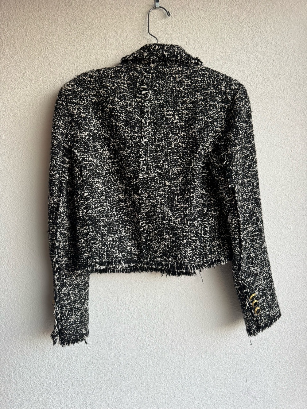 Zara Black & White Tweed Double-Breasted Cropped Jacket size S - Picture 4 of 7